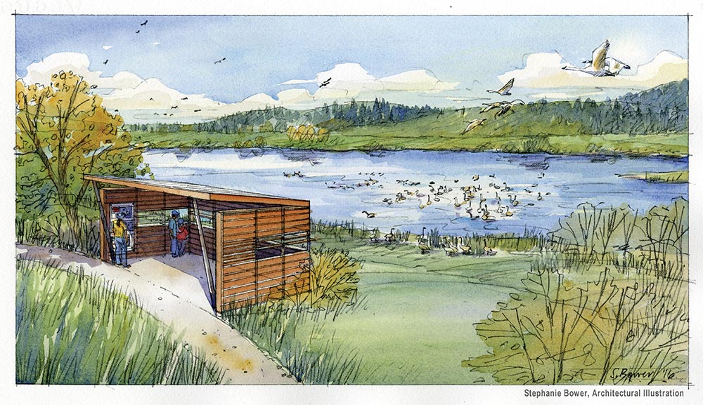 Artist's conception of a bird blind on Lake Zylstra