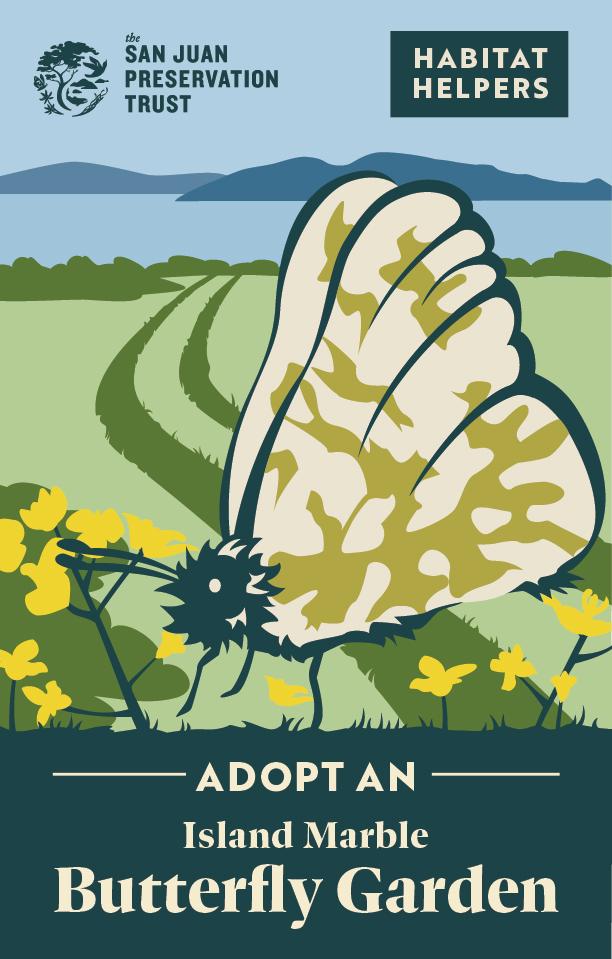 San Juan Preservation Trust Habitat Helpers Island Marble Butterfly Adopt a butterfly garden graphic logo