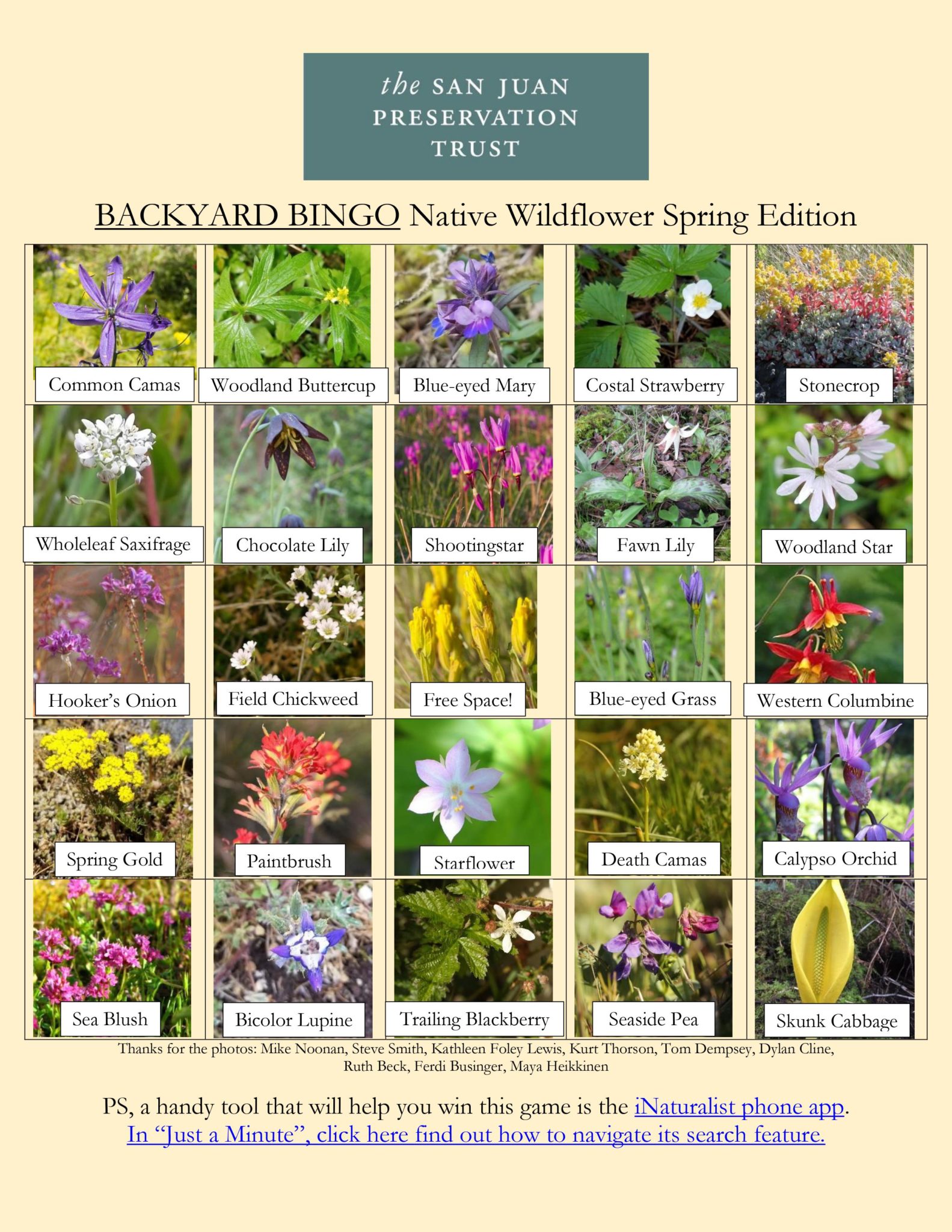 Backyard Bingo - Spring Wildflowers - San Juan Preservation Trust